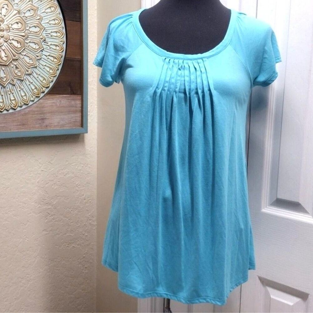 Axcess Y2K Turquoise Flowy Women's Shirt Blue Small Slimming Pleated Blouse Top